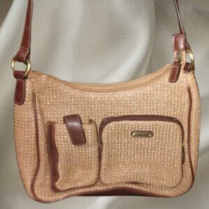 vintage Rosetti Tan and Brown woven Baguette with leather trim tweed